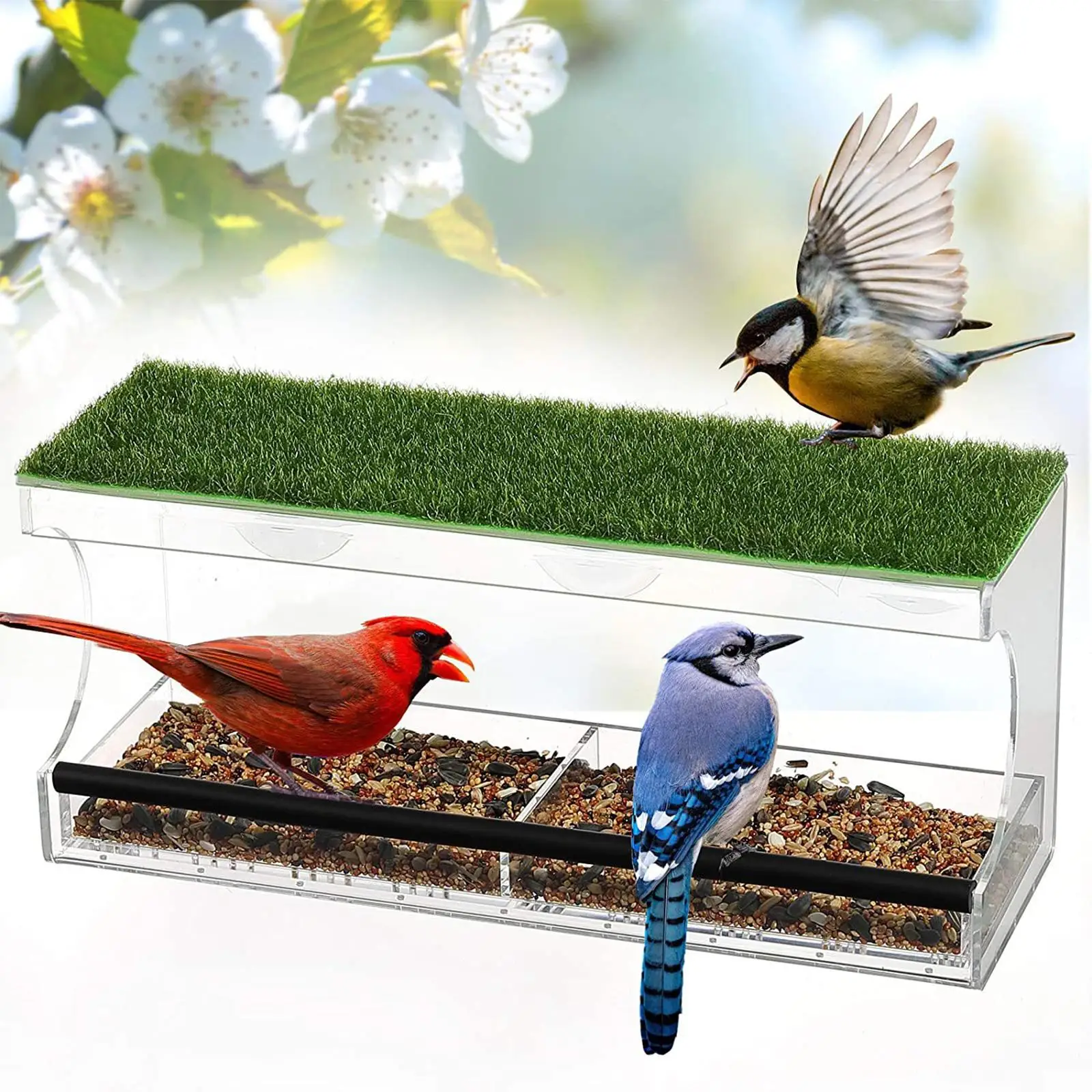 Window Birds Feeder Acrylic Hanger Seed Nut Holder Container Clear Detachable