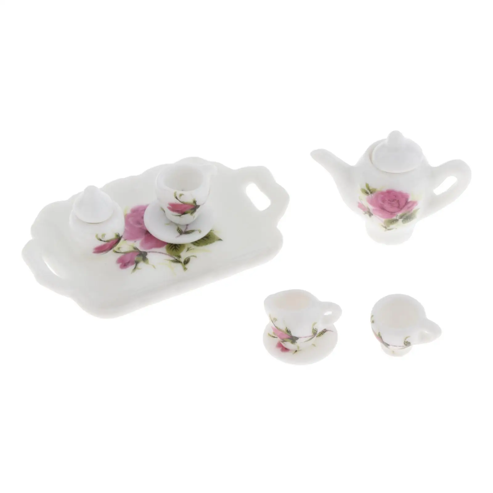 8Pcs Mini Dollhouse Porcelain Tea Service Tableware Kitchen Scenery Supplies