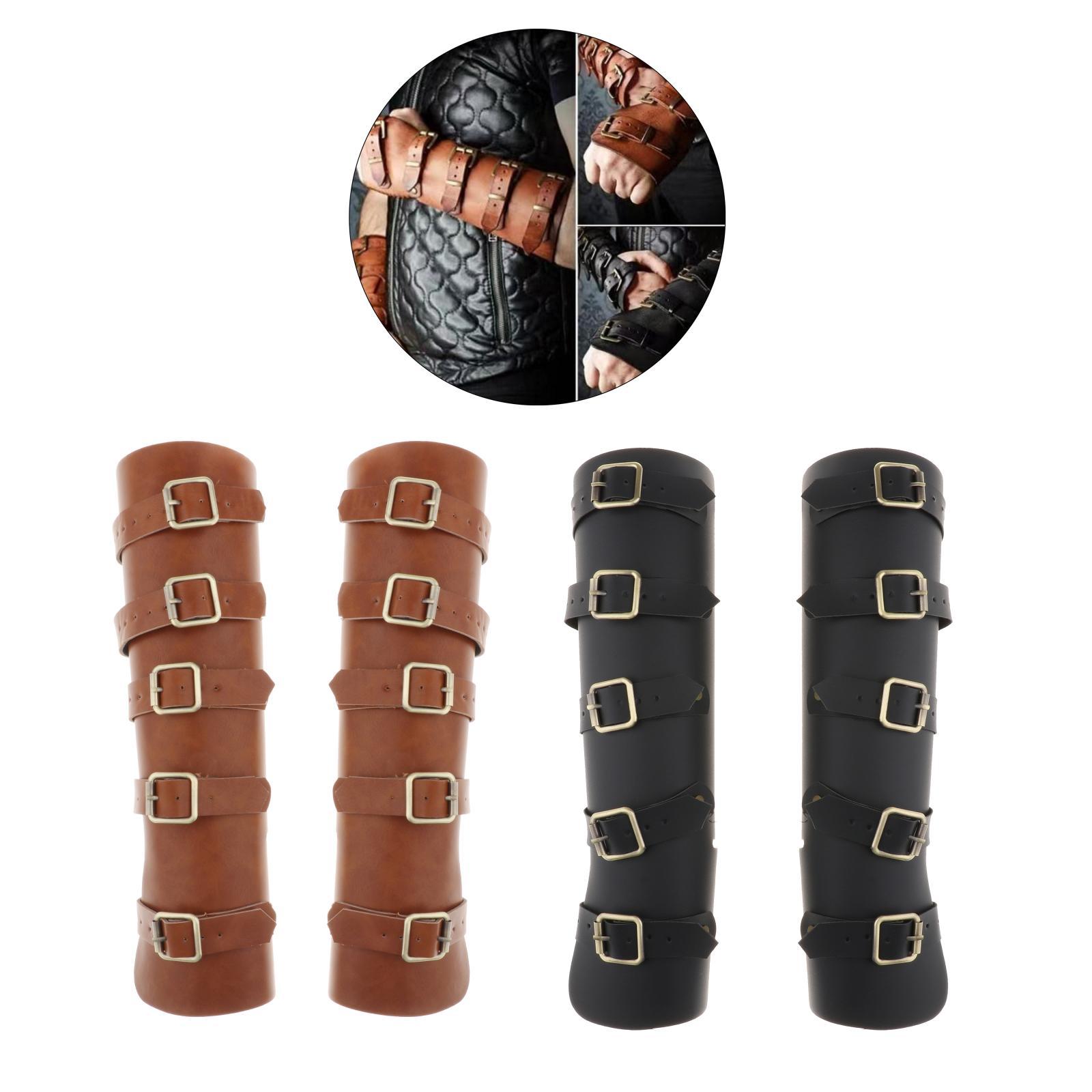 Adults Faux Leather Arm Guards - Medieval Belt Leather Buckle Bracers - One Size - Leather Armband Pair
