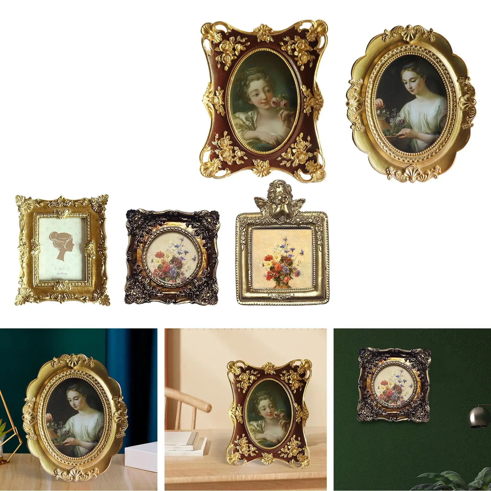 Antique Style Photo Frame Picture Frame Display Cards with Glass Front for Living Room Office Bedroom Home Decor Family Party