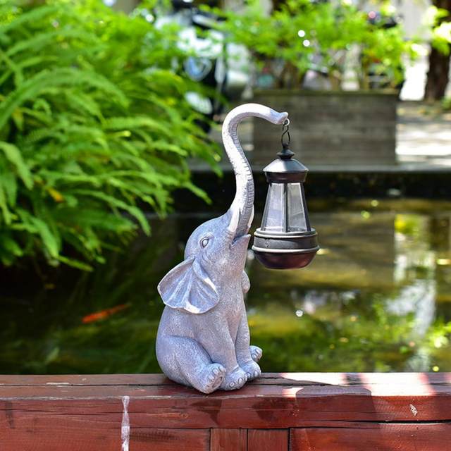 Outdoor selling Elephant Garden Statue,15 inch Resin with Solar Light Garden Decor