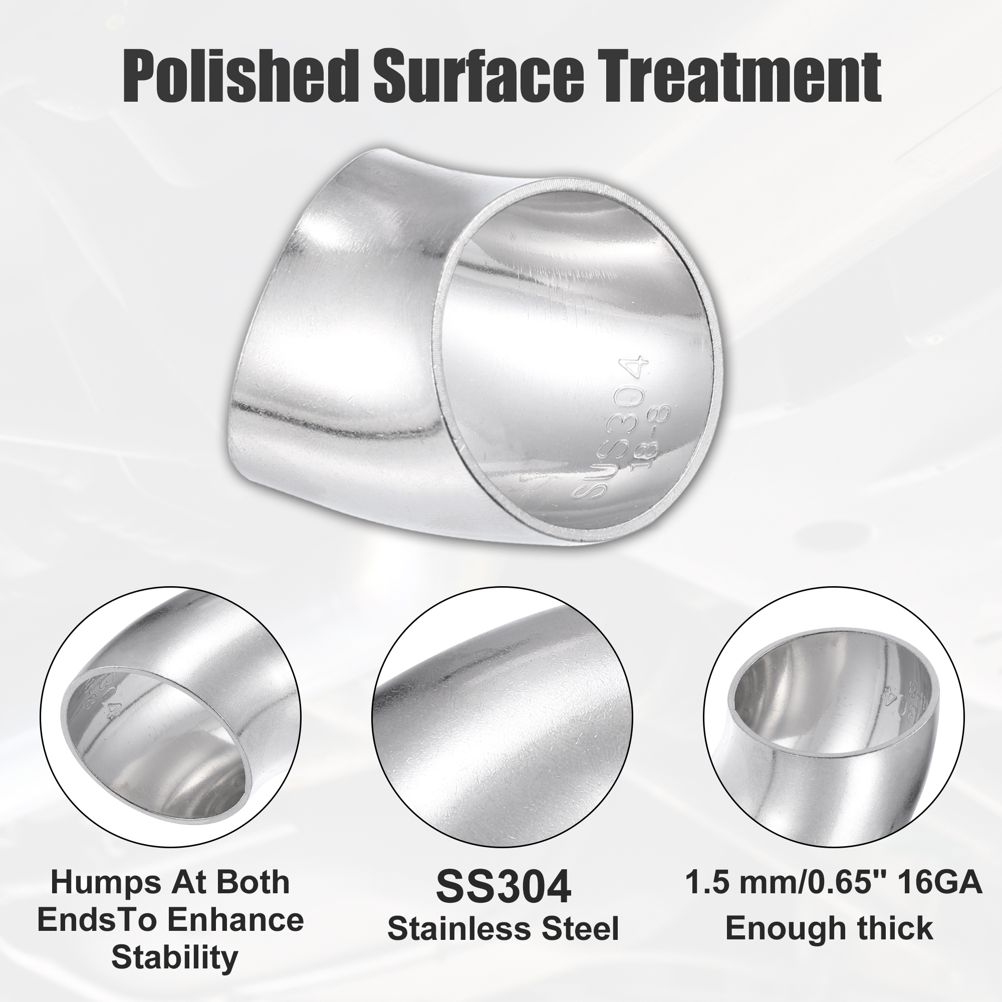 Uxcell od 38mm 51mm 63mm 76mm 89mm 102mm 45 Grad Dorn biege bogen ss304 Edelstahl-Bieger ohr Auspuff krümmer rohr für Auto – Detail 3