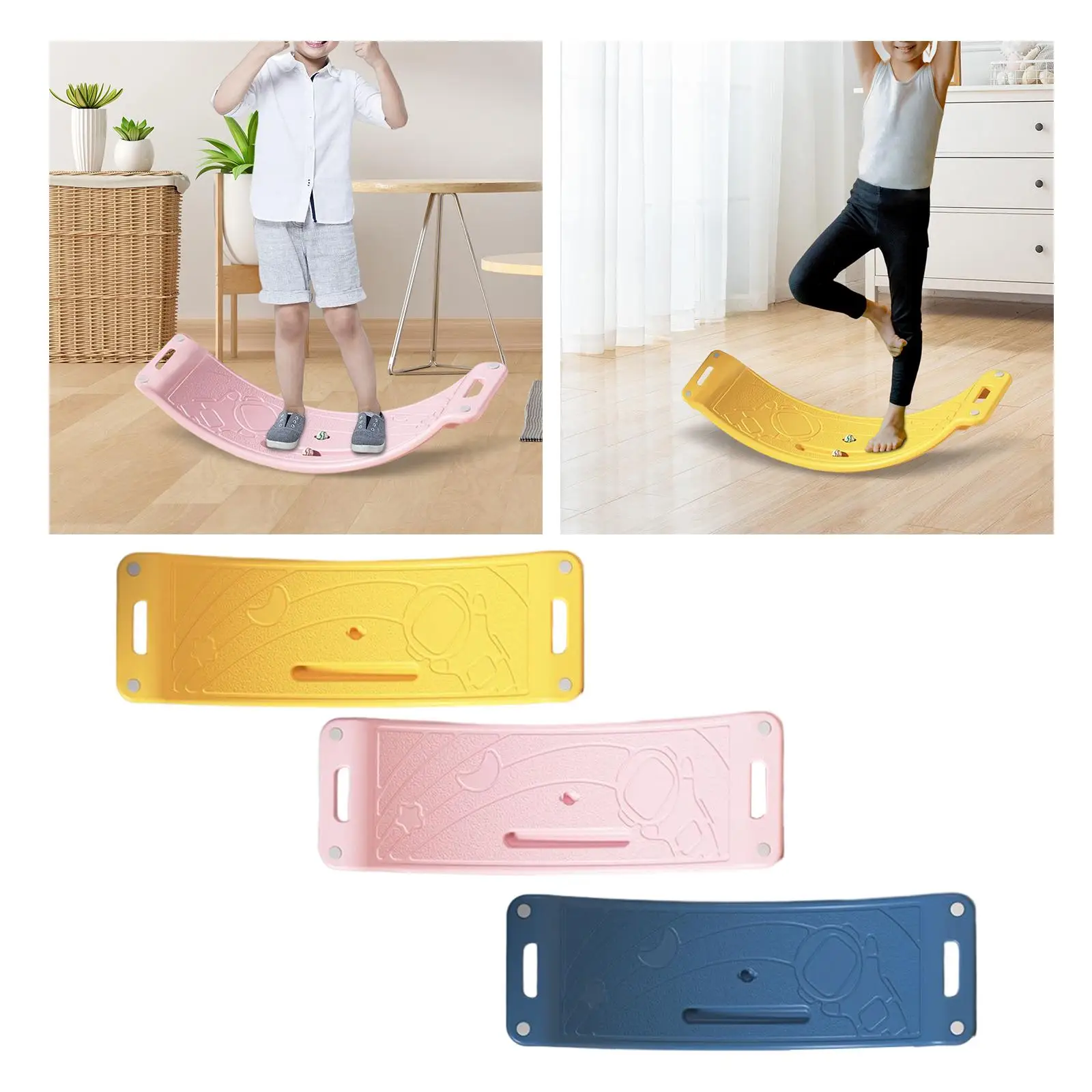 Balance Board Curved Rocker Board Seesaw Toy with Ball for Fitness Equipment