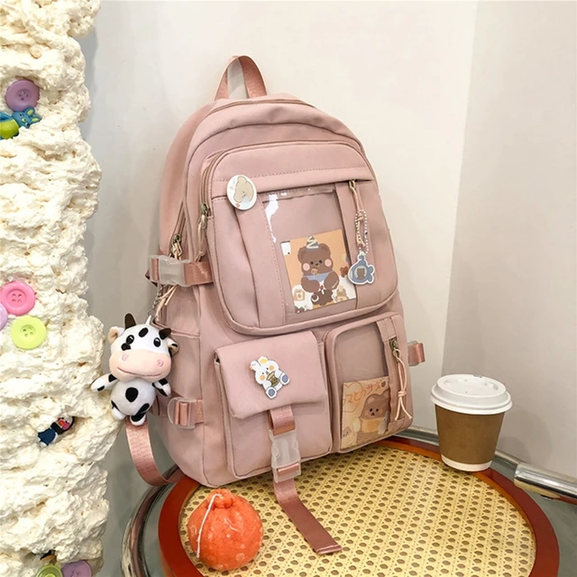 Student Cute Backpack Harajuku Japanese Multi-pocket School Bag With  Pendant