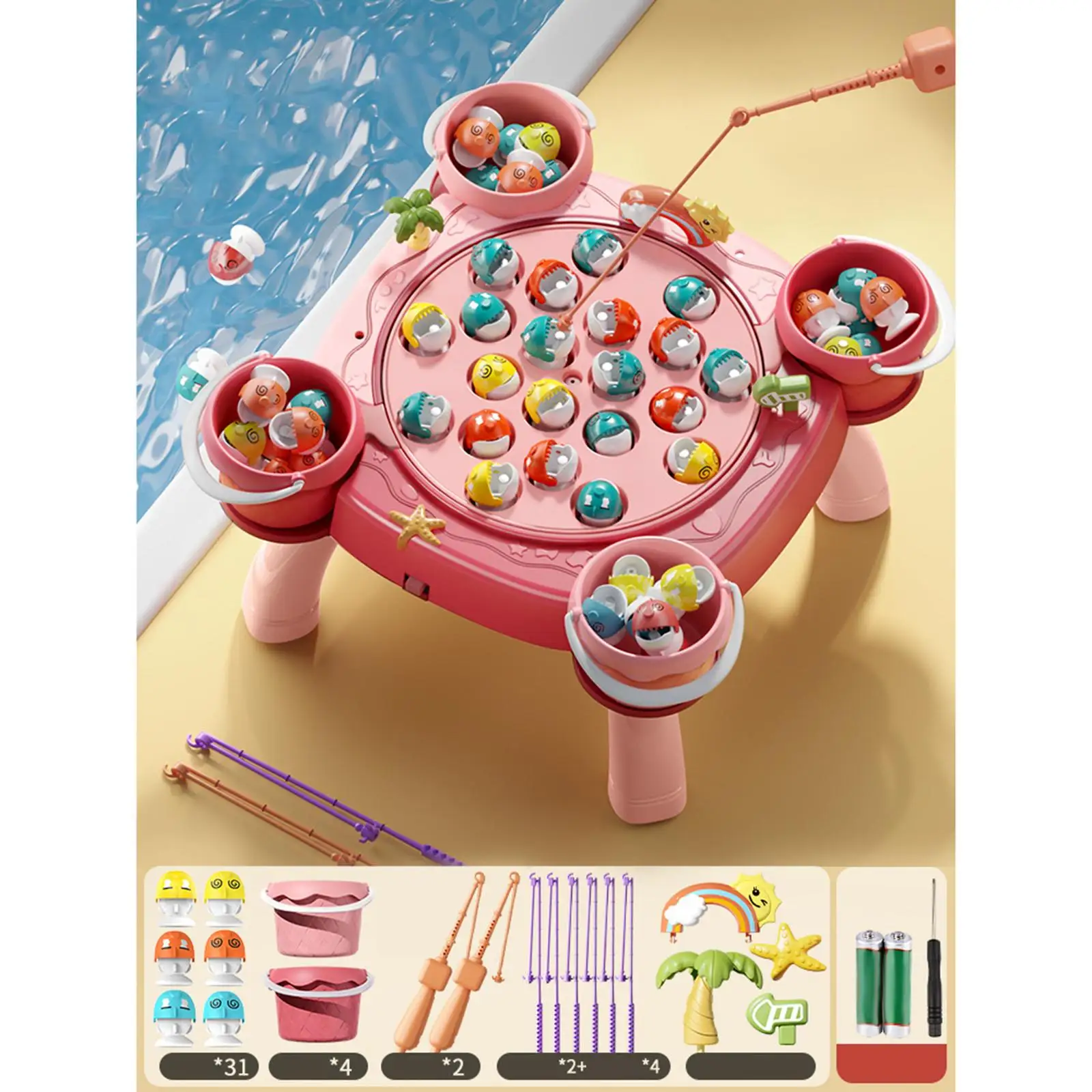360 Degree Rotating Fishing Game Toy Fish Catching Counting Birthday Gifts Pretend Play Fishing Toys for Baby Kids