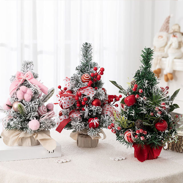 Small Artificial Christmas Tree Mini Desktop Xmas Tree Ornaments for  Bedroom Home Party Office Delicate Christmas Decorations