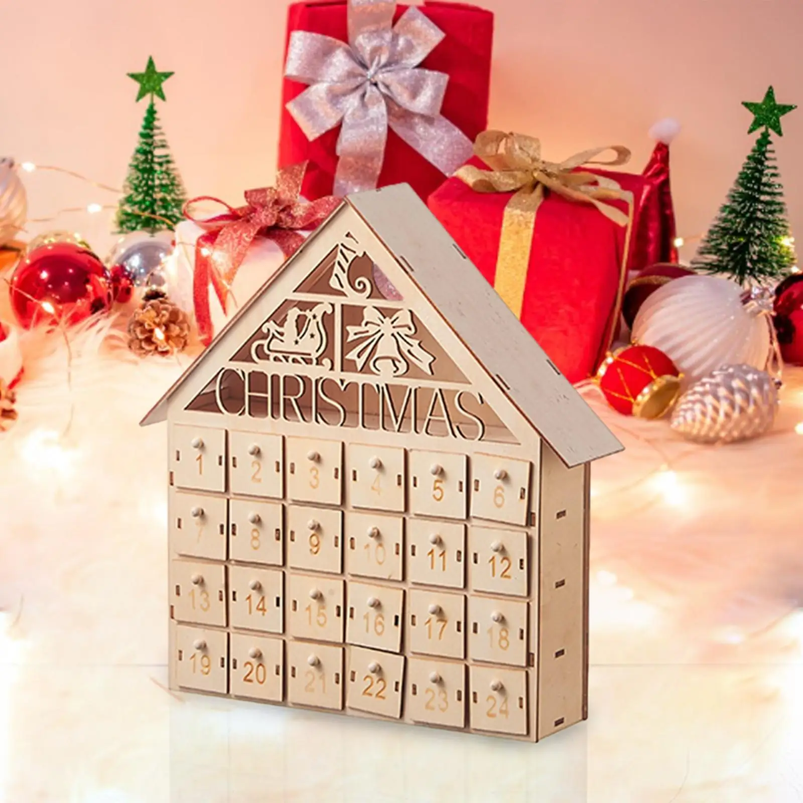 Christmas Advent 24 Days Wooden Advent Calendar Decoration for Holiday Restaurant Table Shop Window Office