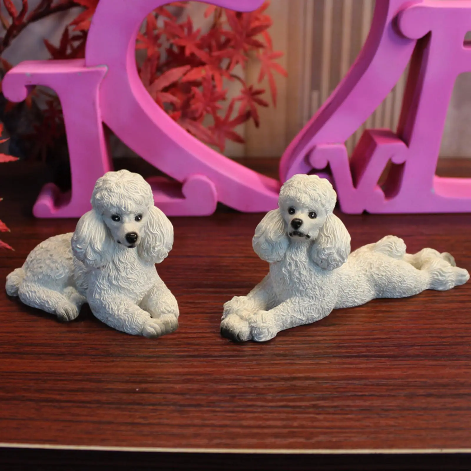 1 Pair Modern Poodle Dog Statue Collectable Art Crafts Resin Cute Toy Dogs