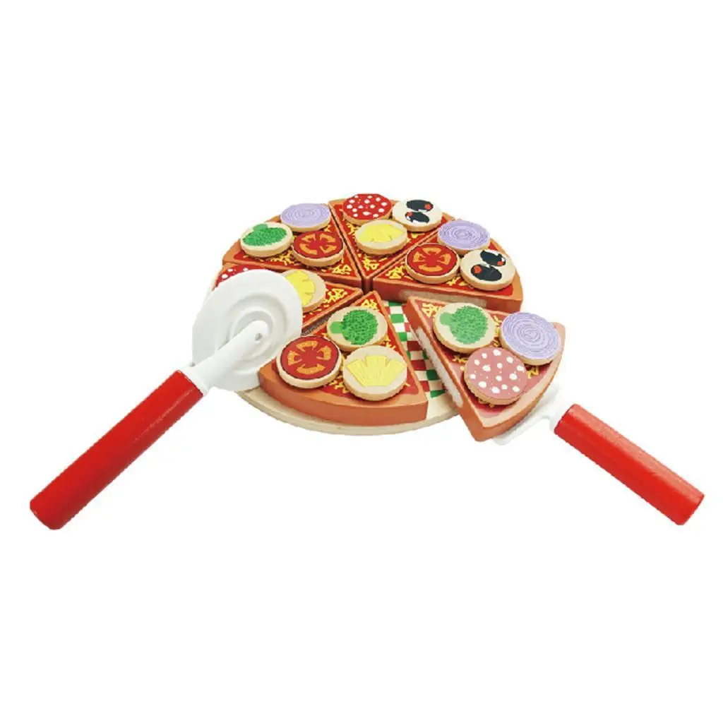 Simumaltion Wooden Sticky Pizza Cutting Pretend Role Play Early Learning