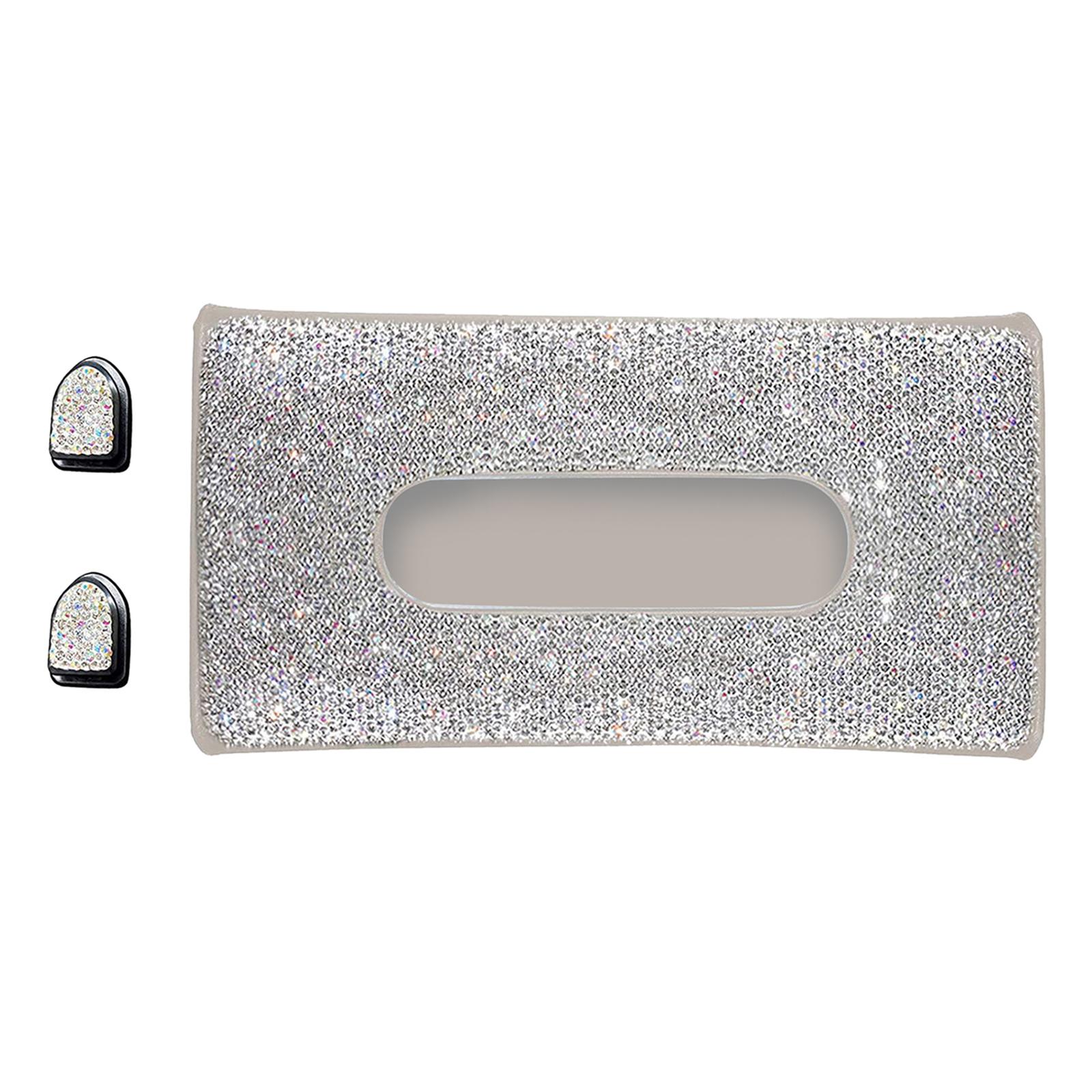 Car Tissue Holder Vehicle Sun Visor 24x14cm Napkin Box Bling Bling Clips