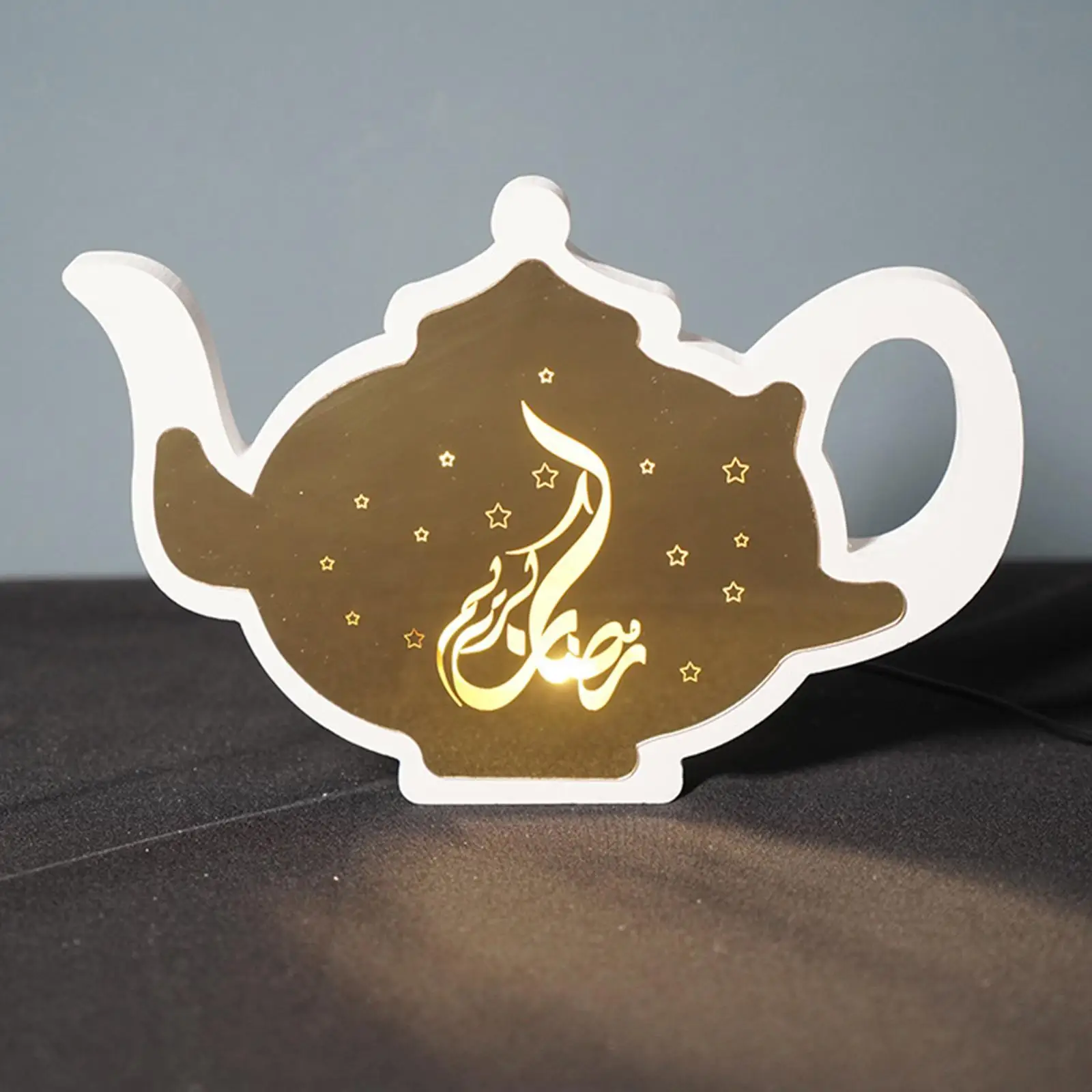 Islam Eid Mubarak Wooden Ornaments Ornament Ramadan Tabletop Crafts Centrepiece Lights for Islamic Festival Gift Dining Party 3D