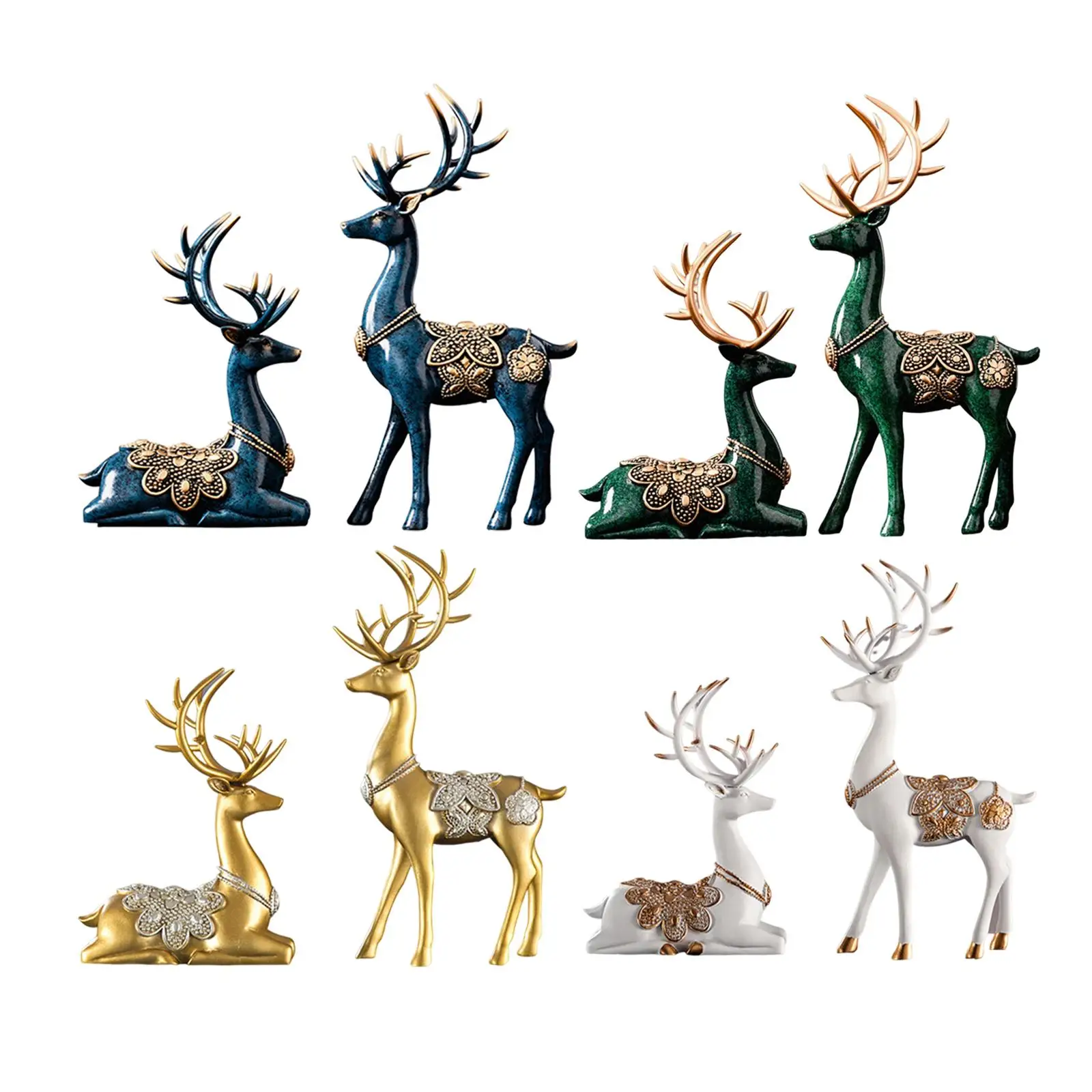 2Pcs Deer Figurines Decors Reindeer Sculptures Bookshelf Home Elk Statues