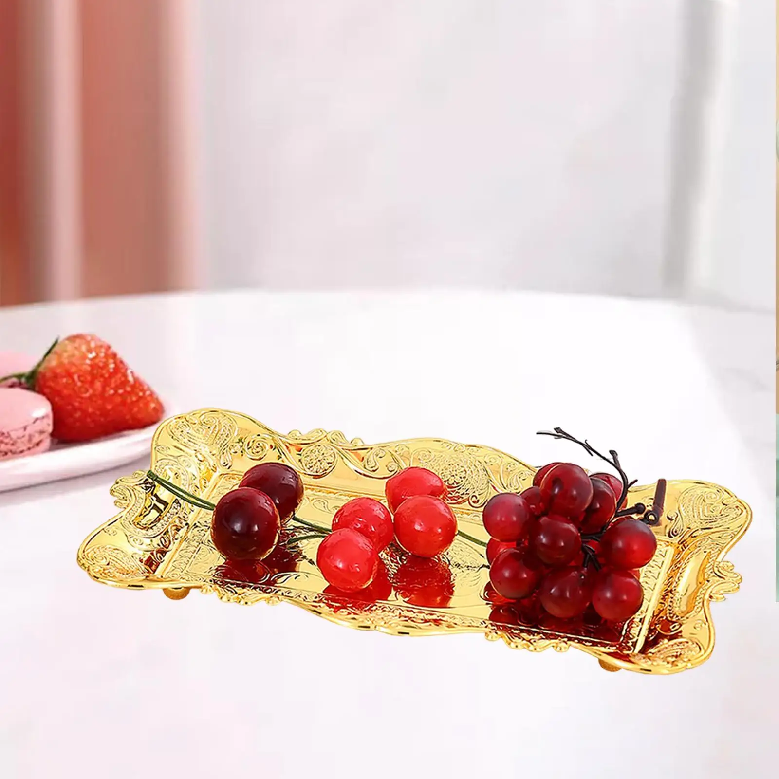 Golden Fruit Tray Jewelry Trinket Tray Fruit Plate Storage Tray Cupcake Stand
