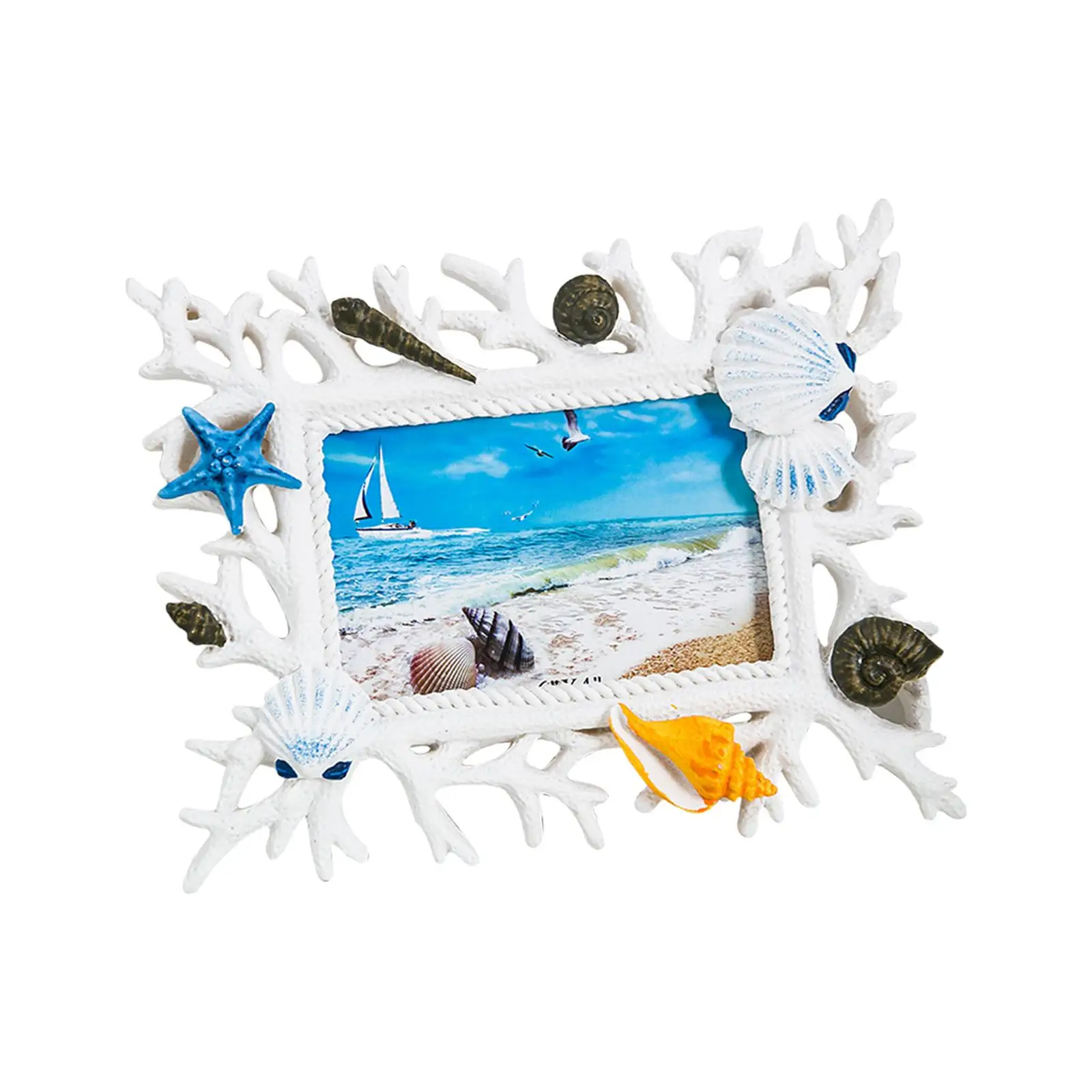 Nautical Theme Photo Frame Picture Holder Adornment Resin Craft Shell Picture Frame for Wedding Party Office Holiday Decor