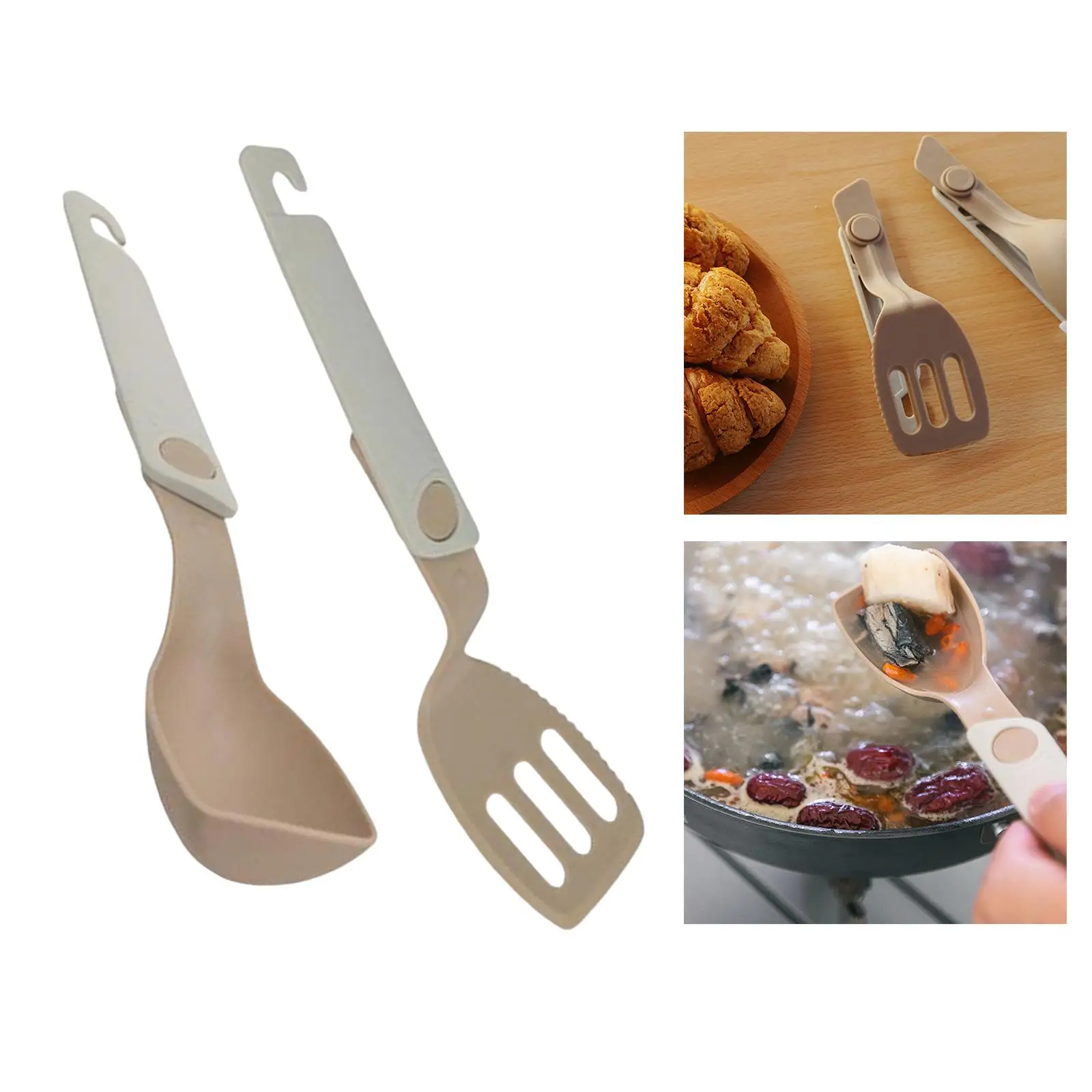 2x Camping Cooking Spoon Shovel Folding Kitchen Utensils Tableware Deep Soup