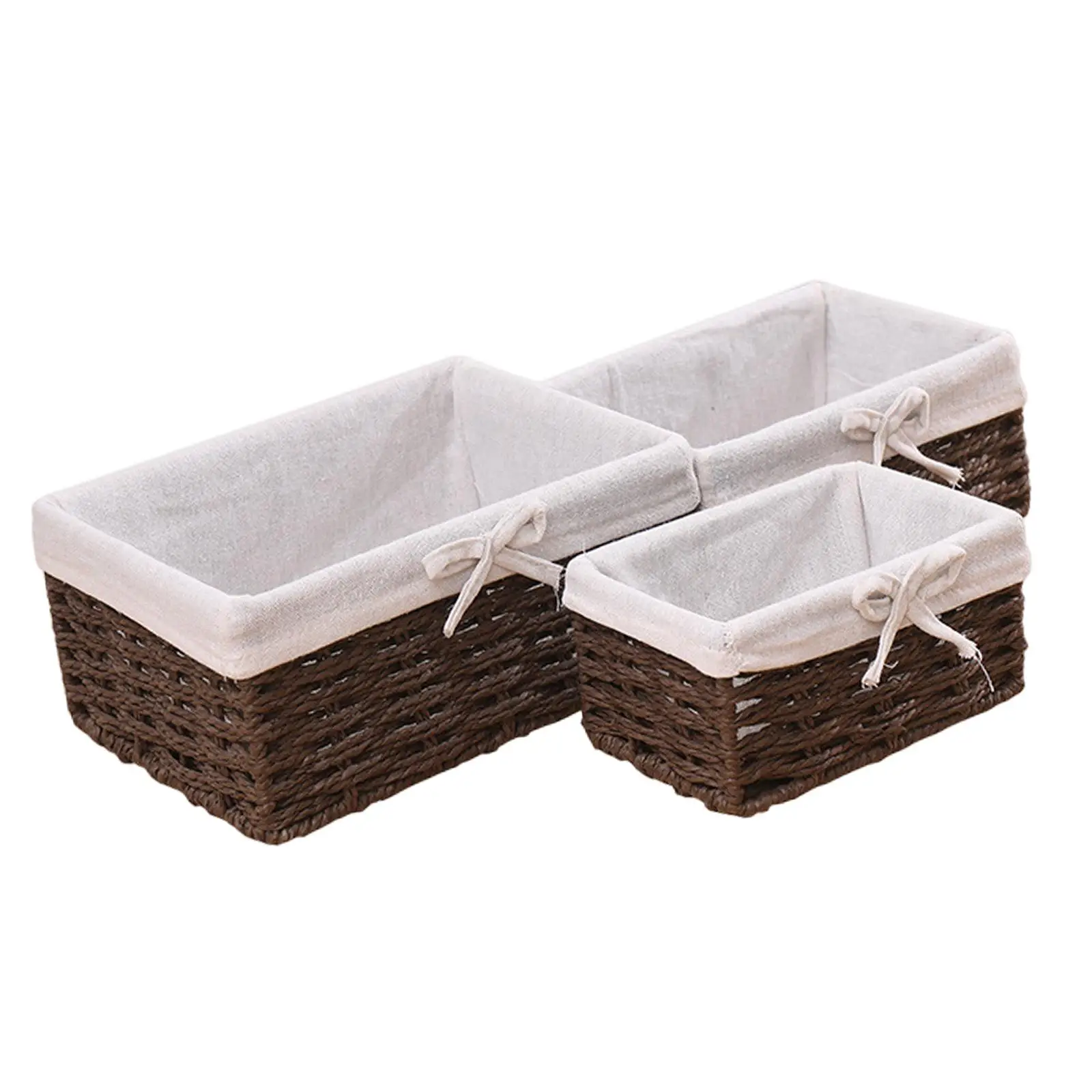 3x Woven Storage Baskets Gift Desktop Sundries Organizer for Breakfast Bread