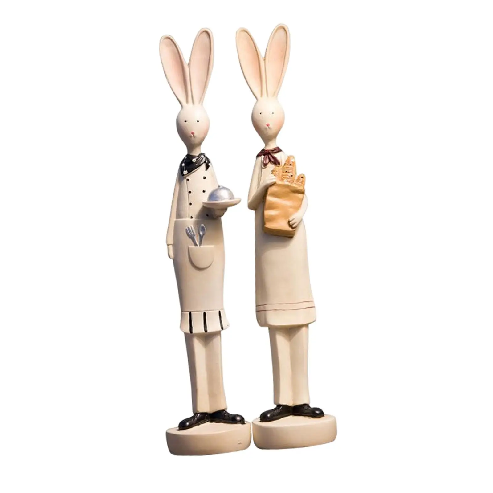 2Pcs Lovely Rabbit Statues Resin Sculpture Ornaments Art Craft Decorative Bunny