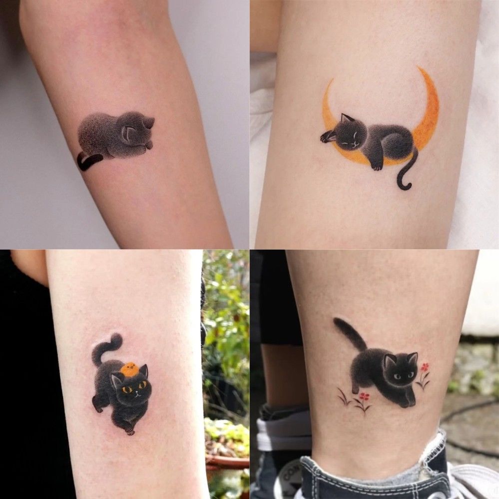Schwarze Katze Tattoo Aufkleber dauerhafte gefälschte Tätowierung für Frau Mann Arm Punk temporäre Tätowierung niedliche Kunst Faux Tattoos wasserdichte Tatuajes – Detail 4