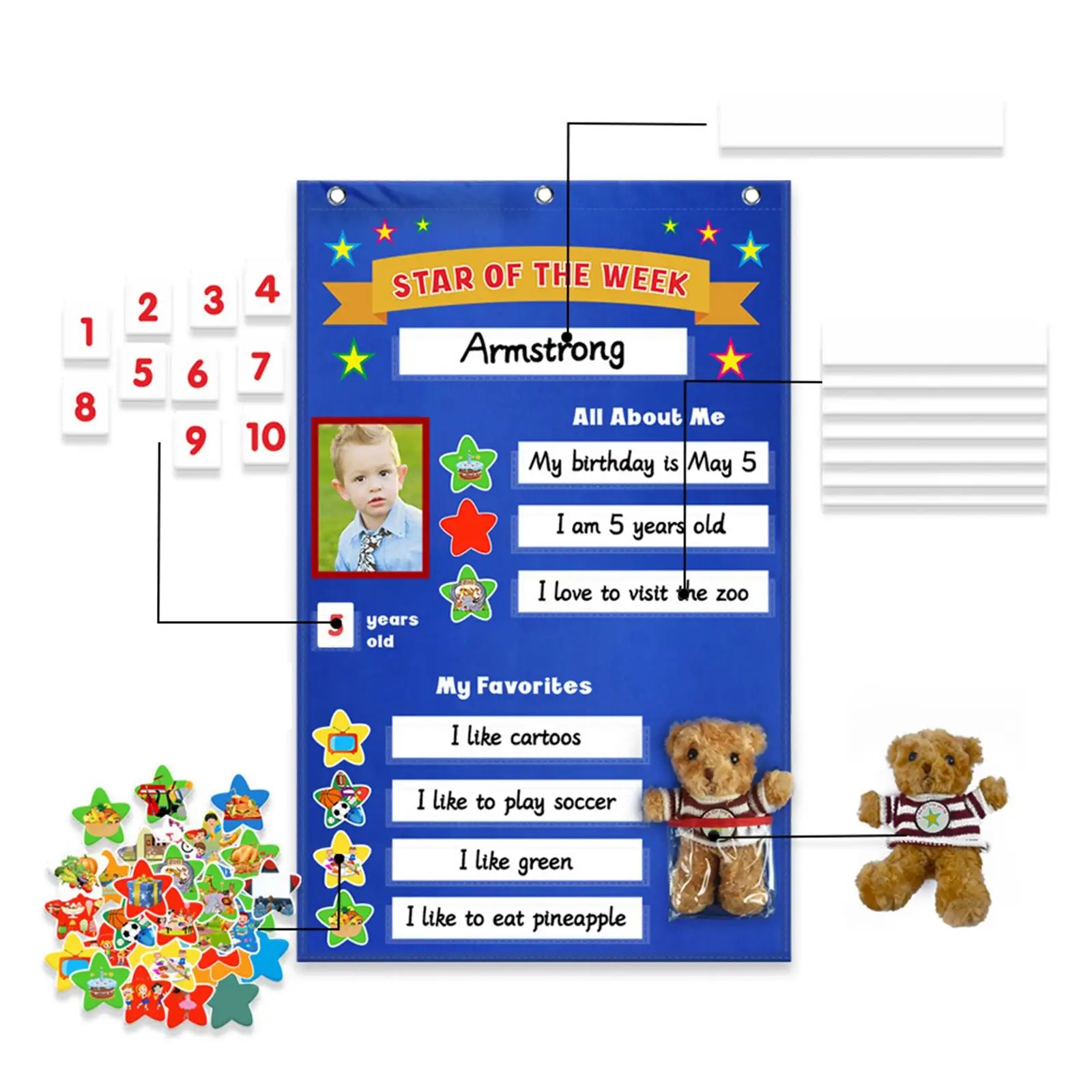 Star of The Week Pocket Chart Learning Materials Holiday Gifts for Toddlers
