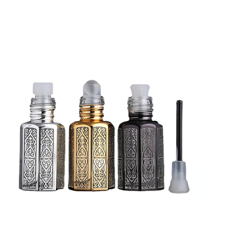 3ml 6ml gold rolle auf glas ätherisches öl flasche attar oud öl glasflaschen mit glas roller glas stick silber schwarz 10 stücke – Detail 4