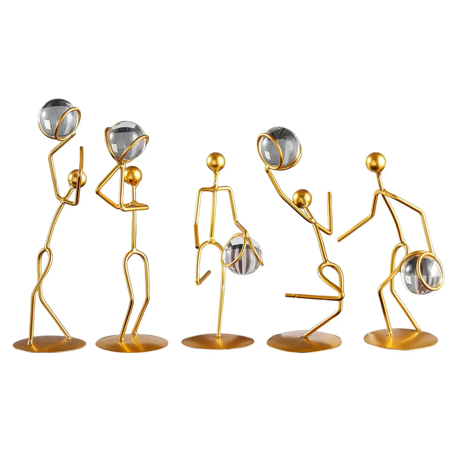 Crystal Ball Figurines with Metal Stand Minimalist Golden Ornaments for Home Bedroom Porch Photography Props Decoration