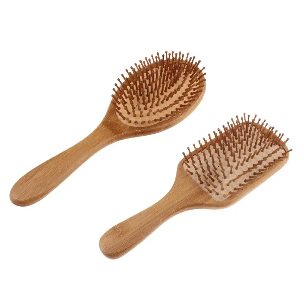  Square Oval Natural Bamboo Paddle Hairbrush Scalp Massage Anti Static Cushioned Brush Comb for 
