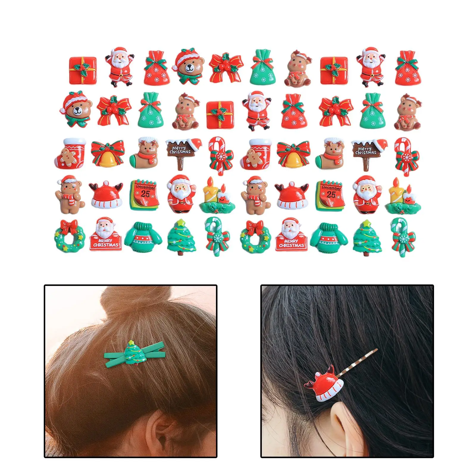 50 Pieces Christmas Flatback Embellishments, Colorful Christmas Resin Charms for Crafts Lovely Miniature Ornament