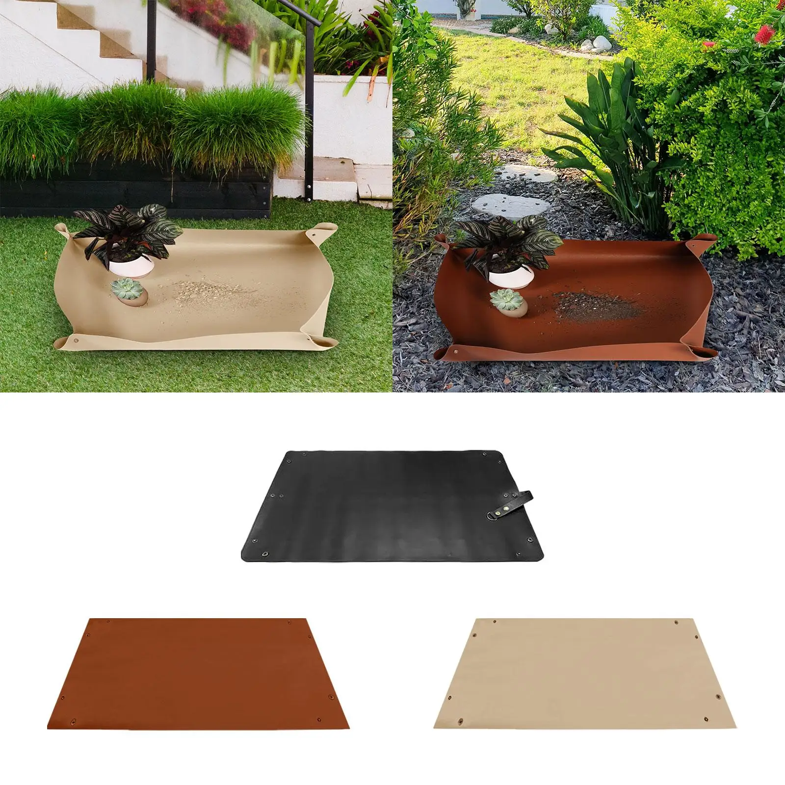 Transplanting Mat PU Leather 23.6x11.8inch with Storage Strap Plant Potting Tray for Mess Control Easily Clean Wear Resistant