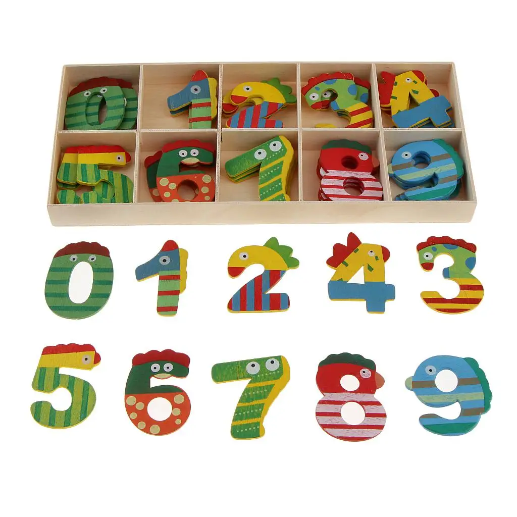 40Pcs Wooden Craft Number for Kids Learning Toys with Storage Tray