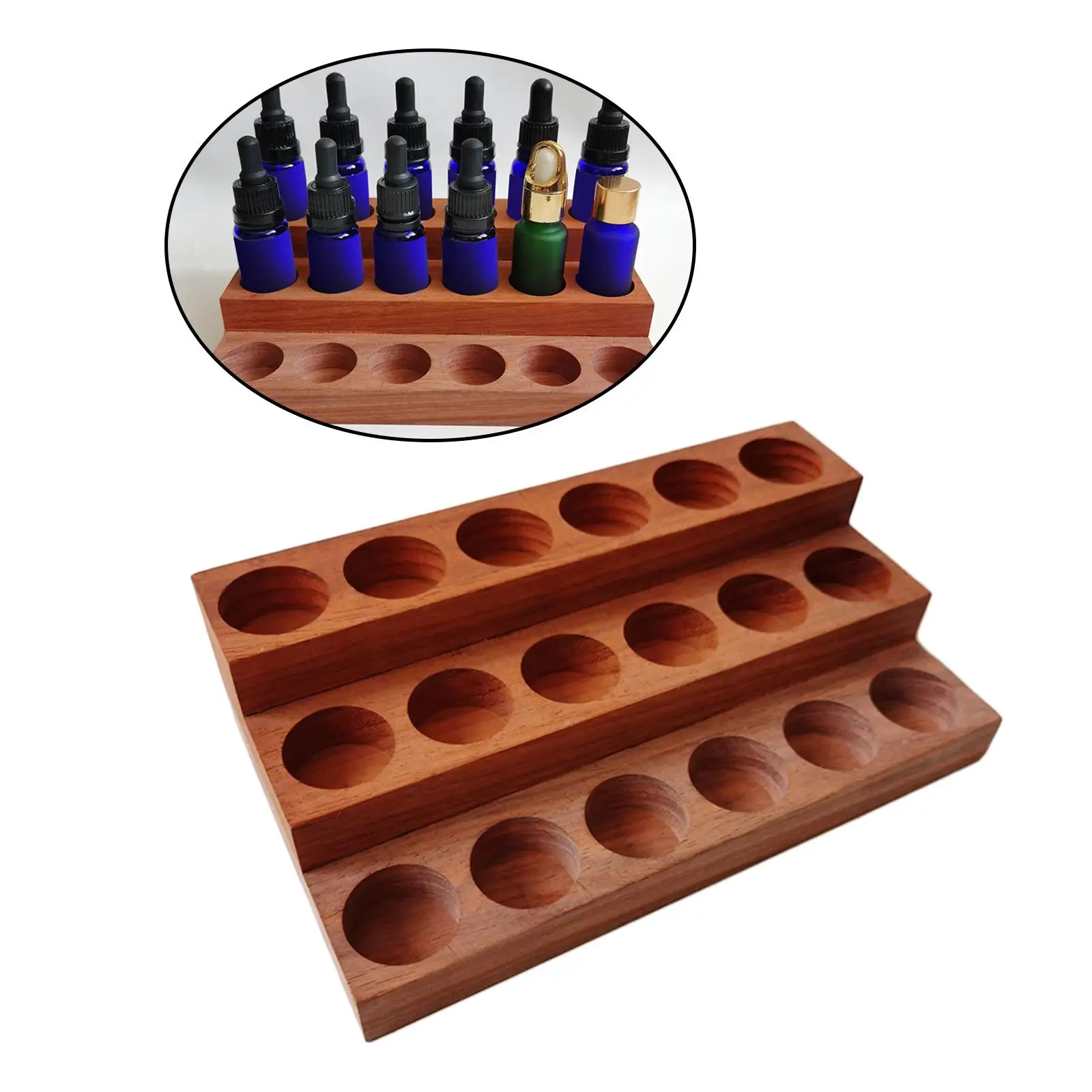 Essential Oils Storage Rack 18 Slots Wooden 3 Tiers for 15ml Bottles Gift Display Holder Organizer for Presentation Tabletop