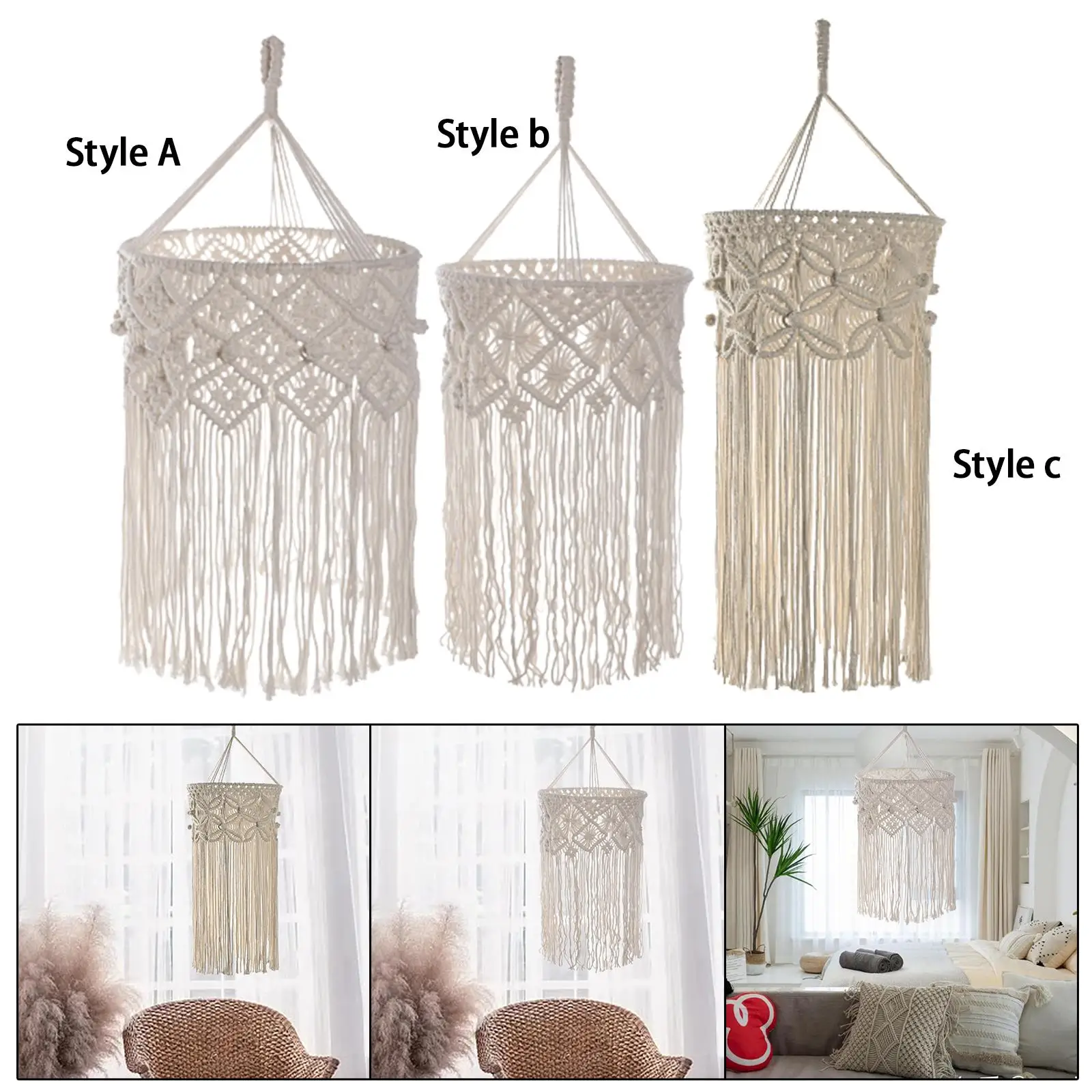 Macrame Hanging Lamp Shade Bohemian Lampshade for Hotel Kitchen Dining Table