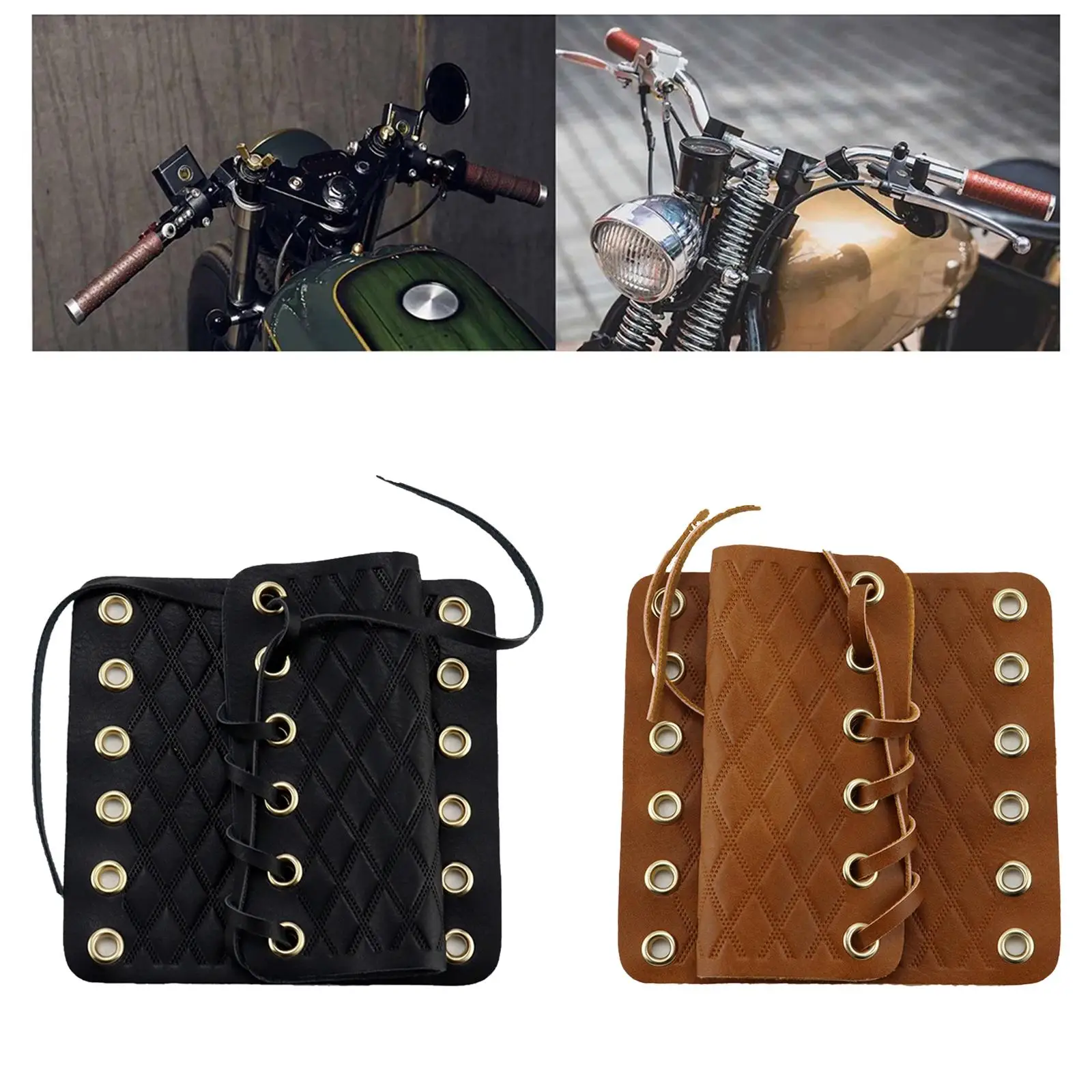 Motorcycle Grip Covers Anti Vibration Adjustable Straps Handlebar Wraps PU Leather for Most Motorbikes All Handgrips