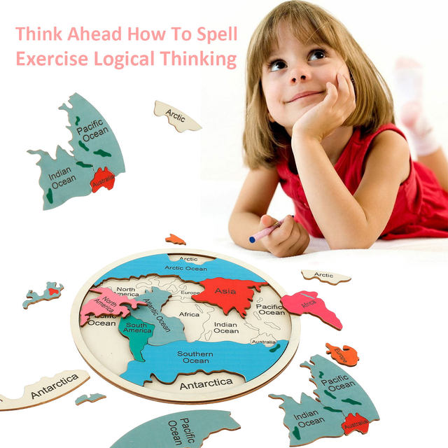 Carte du monde magnétique en anglais pour enfants, éducation précoce,  géographie Leone, jouets de puzzle en bois pour garçons et filles, élèves  de l'école primaire - AliExpress