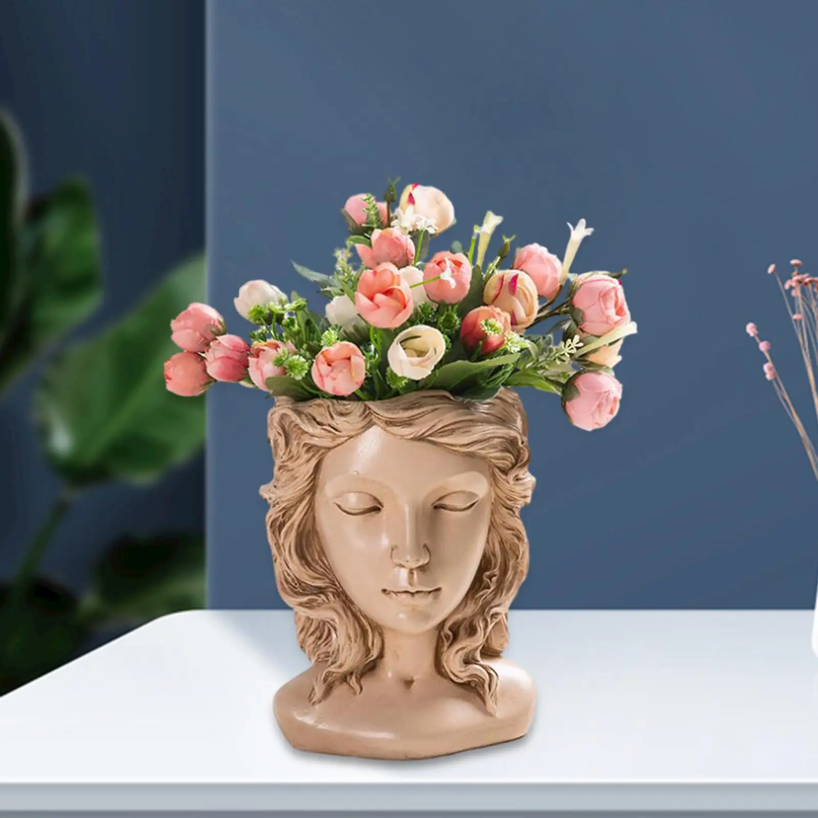 Resin Head Planter Pot, Face Planters Pot Human Face Decor, Resin Girl Head Vase, Goddess Head Planter for Office, Courtyard