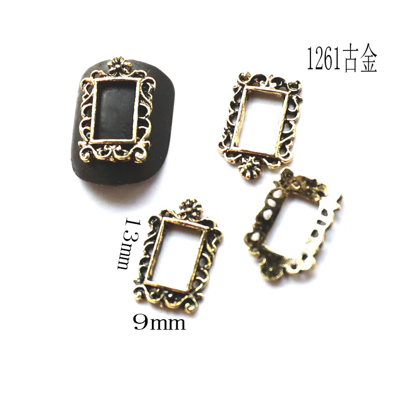 20 Stück Vintage Nail Art Rahmen vier Farben Multi-Formen Retro Legierung Nageldesigns Charms große Edelsteine für Nagelzubehör 2025 – Detail 6