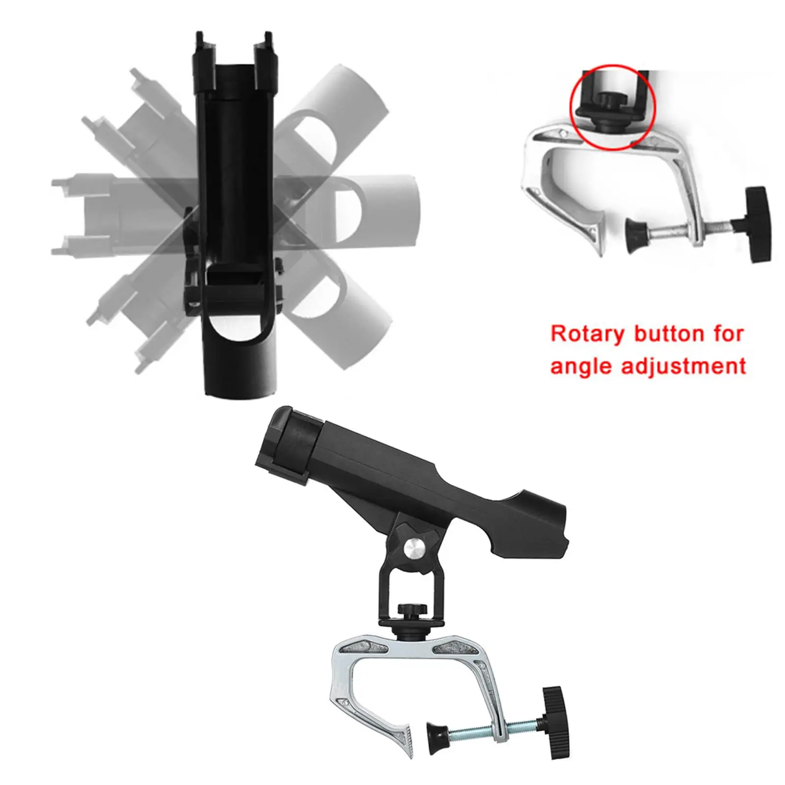 Fishing Rod Holder with Clamp Stand Rack 360 Degree Adjustable Deck Mount Swivel
