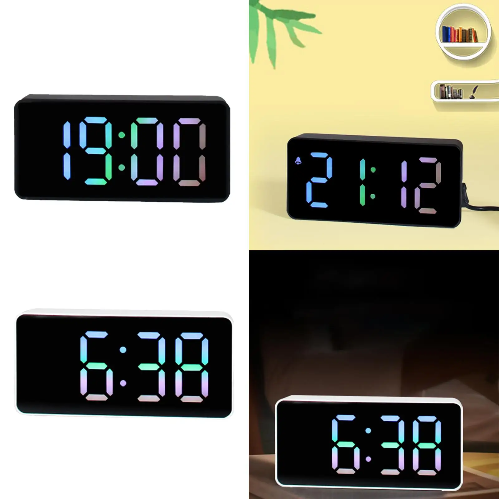 2Pcs Digital alarms Clocks Desktop Clock Voice Control for Home Office