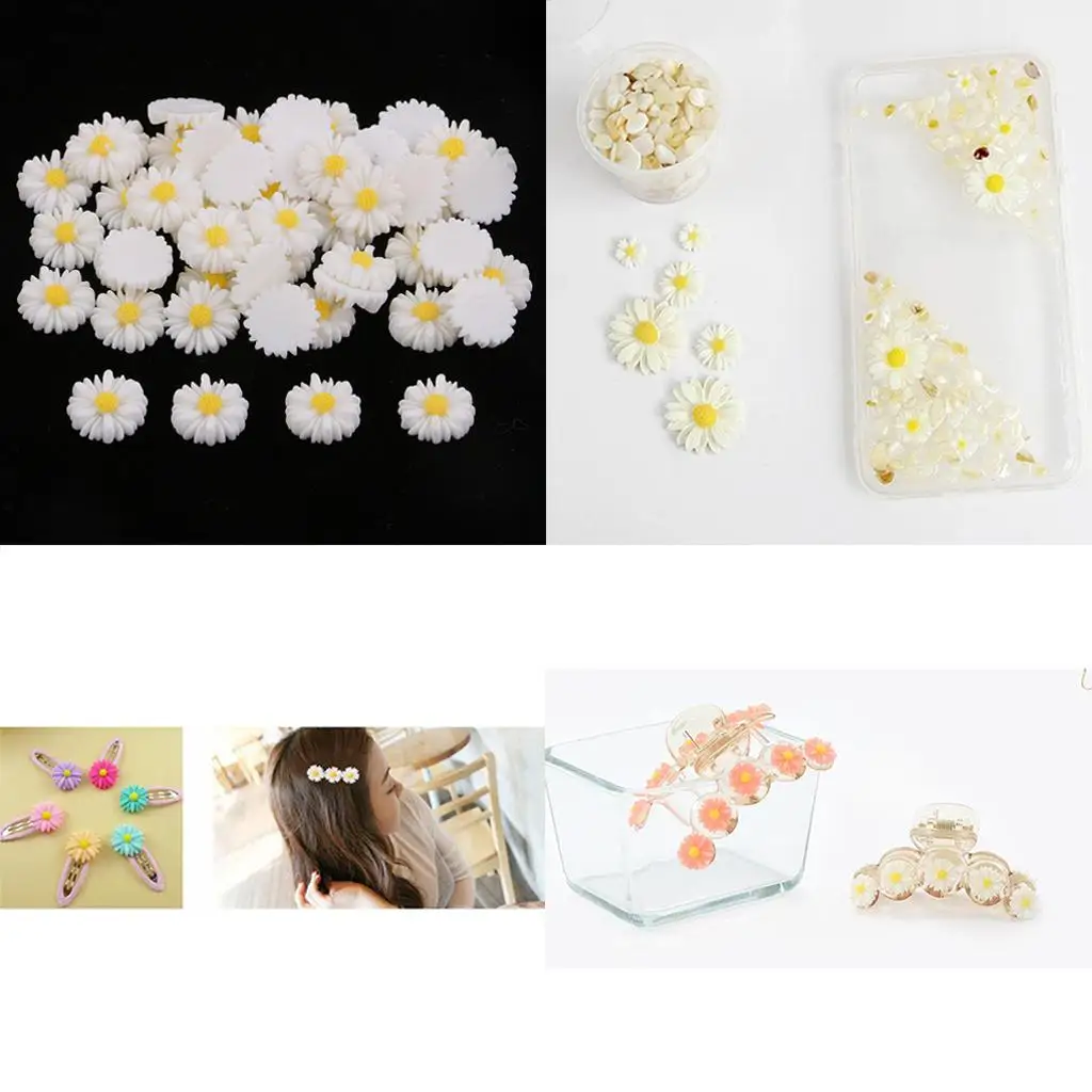 50x 13MM Daisy Resin Flower Cabochons Flatbacks Decoration Buttons for Scrapbooking Craft DIY Decoration Jewelry Making Supplies