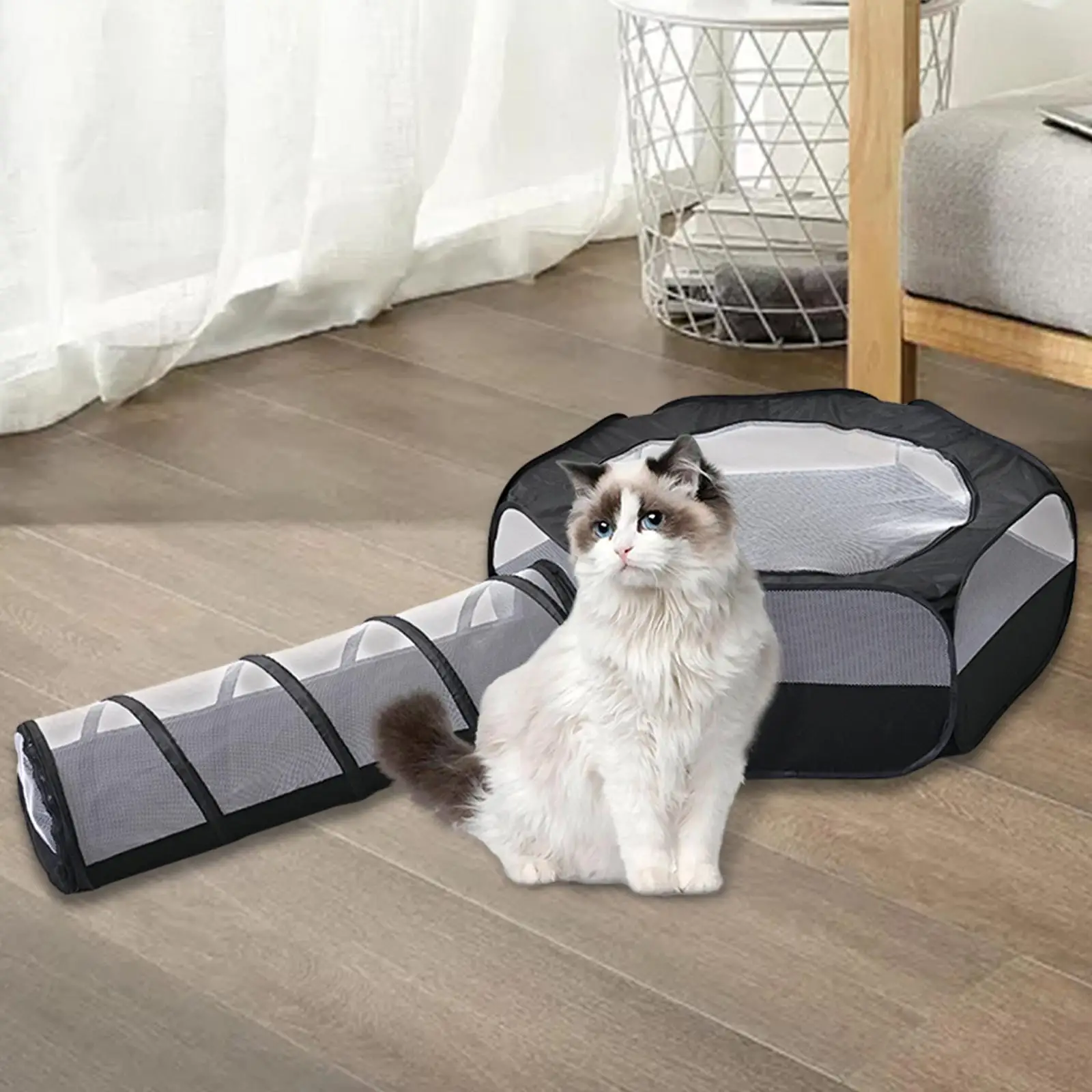 Cat Tunnel Indoor Cats 2 in 1 Cage Folded Tunnel Cat Toy Outside House for Indoor Cats for Ferrets Kitten Hamster Rabbit Rabbits