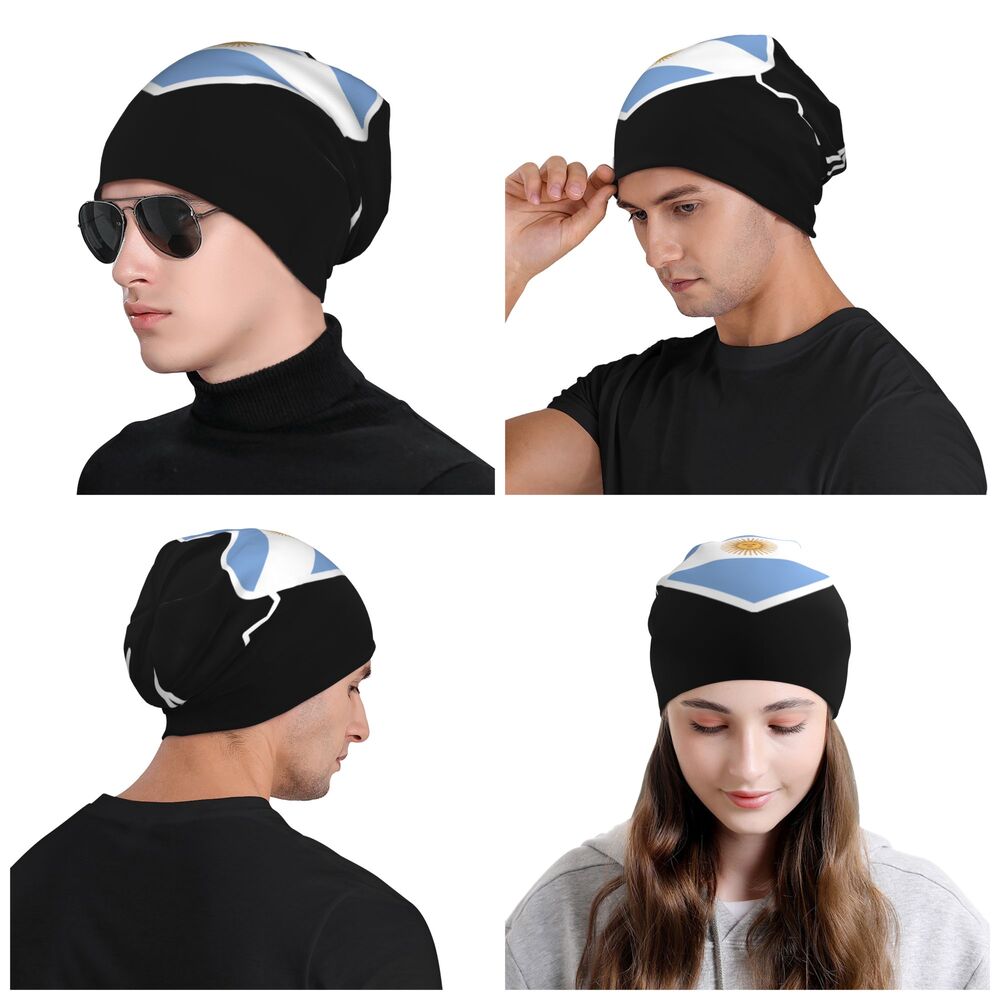 Benutzer definierte Flagge von Argentinien Schädel Mützen Mützen Männer Frauen Unisex Straße Winter warme Strick mütze Erwachsenen Motorhaube Hüte – Detail 12