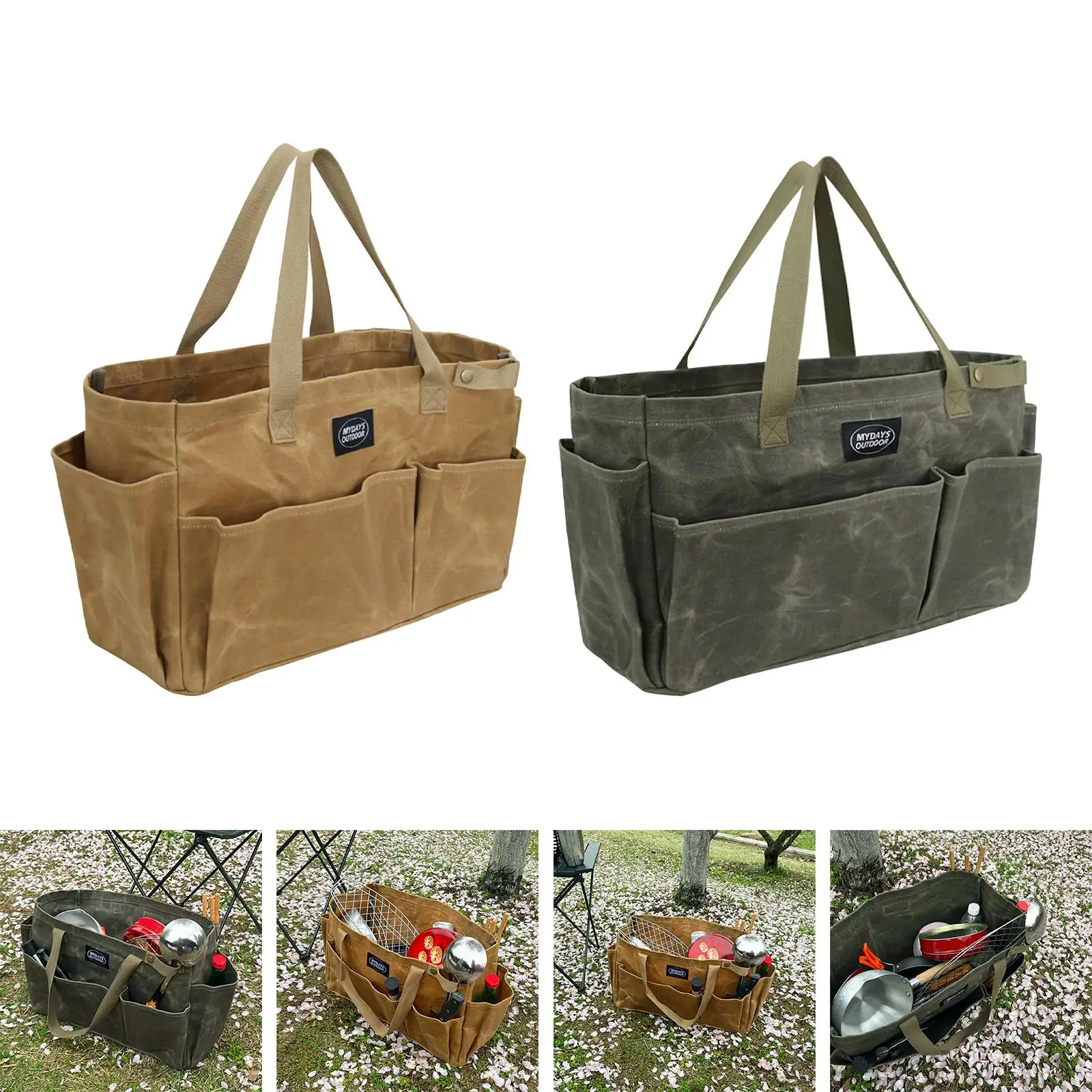 Camping Gear Storage Bag Basket with Outside Pockets Stuff Carrier Utility Tote Bag for Beach Barbecue Picnics Fishing Groceries