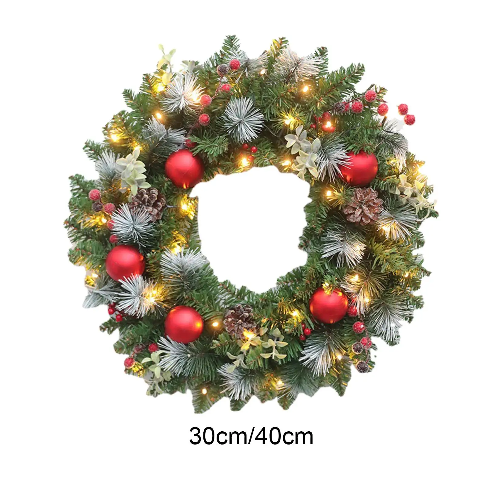 LED Christmas Wreath Hanging Garland Christmas Party Supplies with Cones for Windows Winter Outside decor