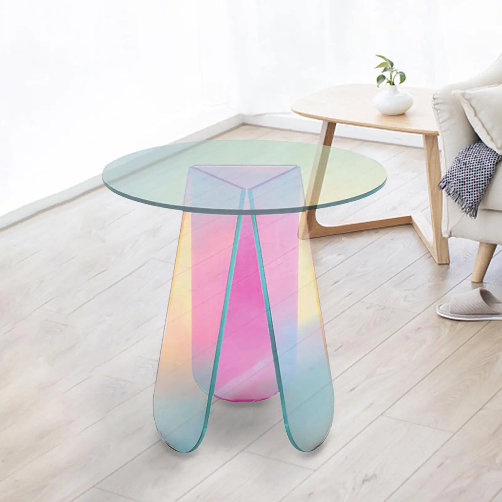 Coffee Table End Table DIY Rainbow Acrylic Side Table Round for Small Spaces, Bistro, Outdoors Modern Good Transparency Colorful