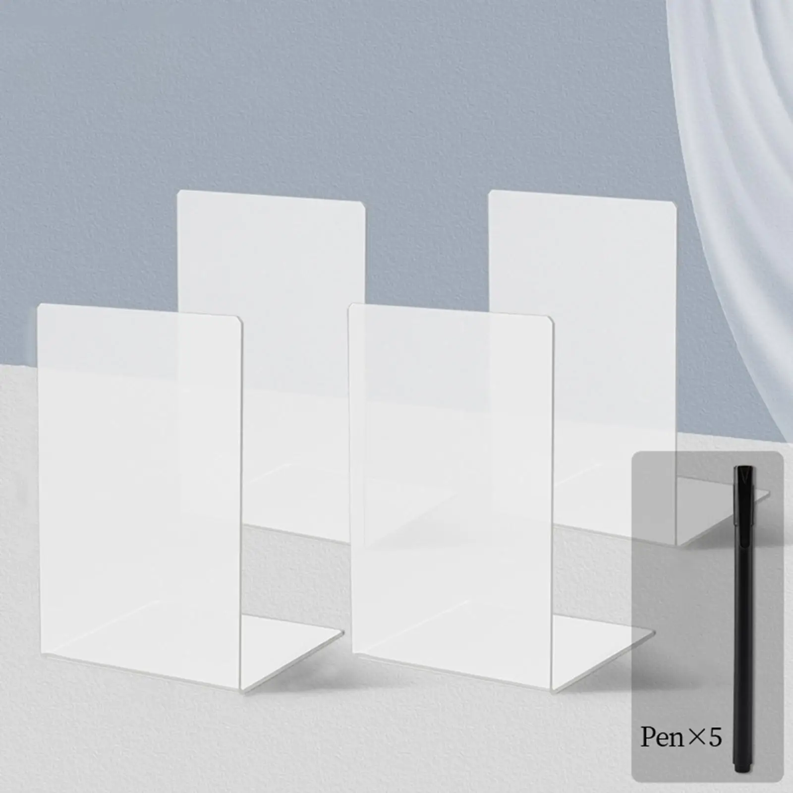 4 Pieces Acrylic Bookends Book Divider for School Stationery Library Books/Movies/, 4.76x4.65x7.40inch