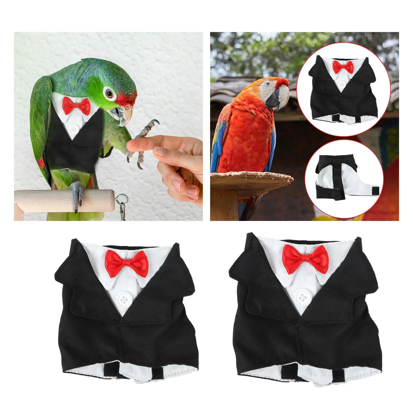 Reusable Parrots Suit Uniform Bird Accessories Pigeons Photo Prop with Bow Tie Washable Birds Clothes for Parakeet Macaw African