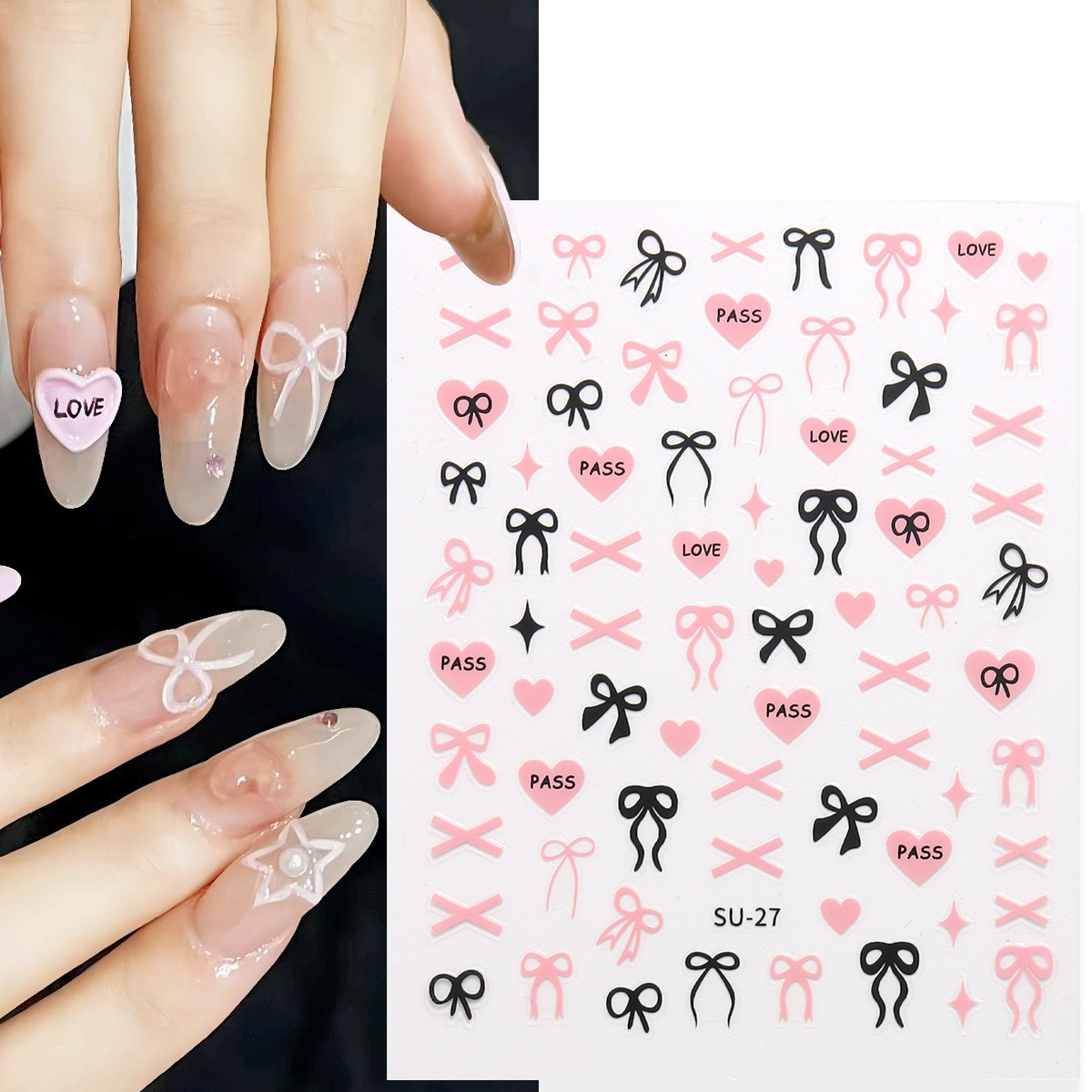 Best of 3D Nail Bow Decors Valentine Pink Bows Love Heart Nail Stickers Cute Bowknot Ribbons Nail Decals Bow-tie Manicure Supplies SU-27 Reviews & Tips