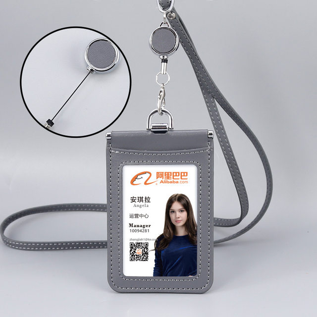 New Cow Leather ID Card Set Badge Holder Case Double-sided Transparent Work  License Piece Set Lanyard Nameplate Protective Cover - AliExpress