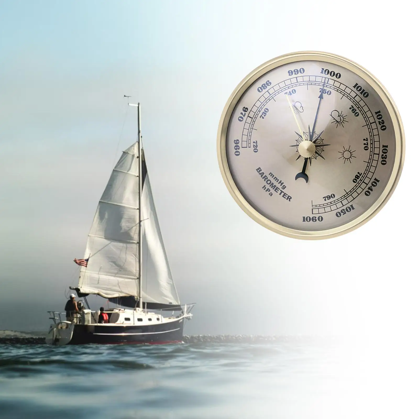 90mm Aneroid Barometer Round Dial Indoor Outdoor mmHg/Hpa Pressure Gauge