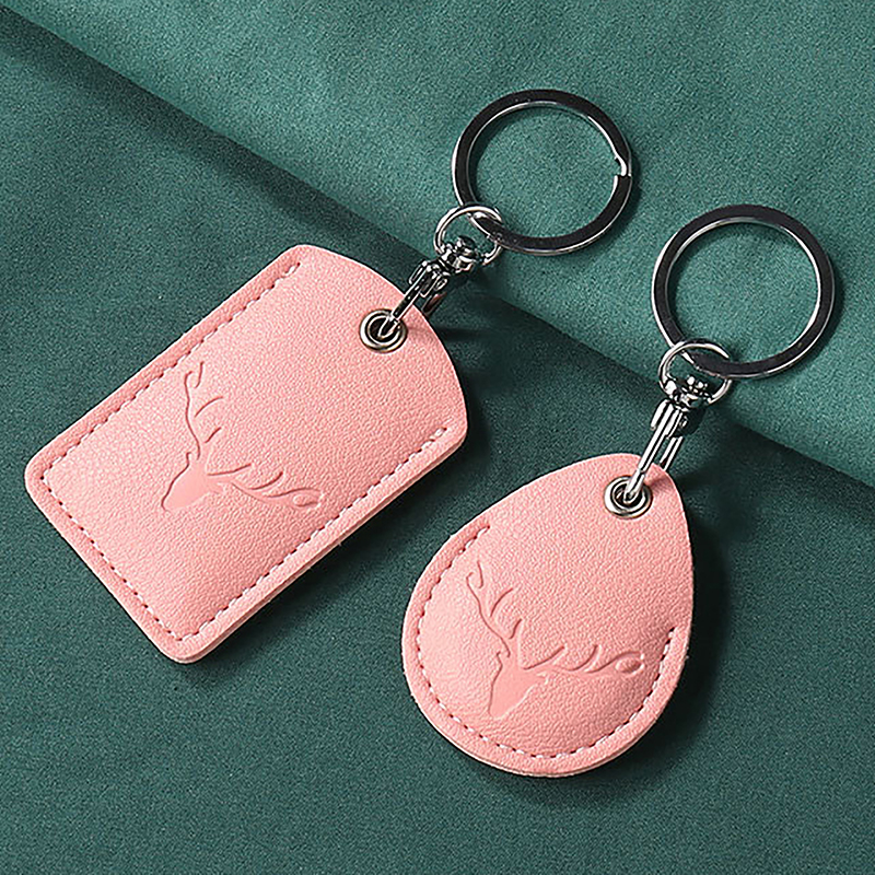 1Pc Access Card Case Leather Card Holder Keychain Key Ring Door Lock Access Tags ID Card Case Keychain Access Card Bag