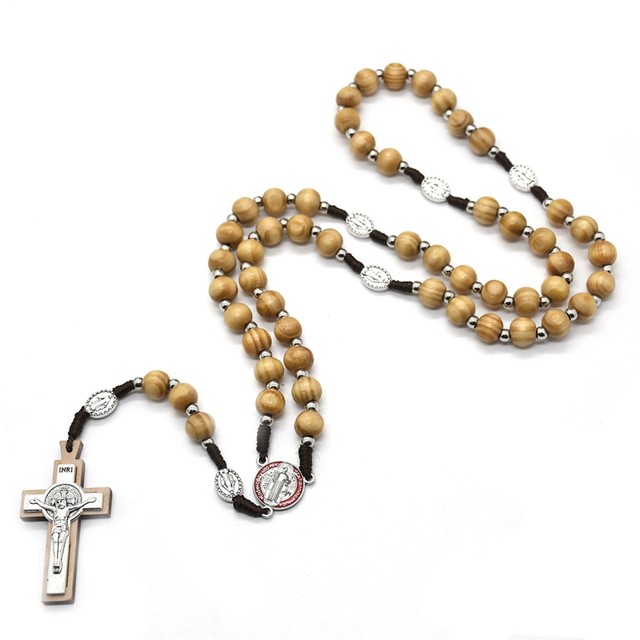 Madera para cruz Collares de rosario Colgante de cuentas de madera Colgante  cristiano para mujeres Hombres Religiosos Joyería de oración Suministros de  regalo